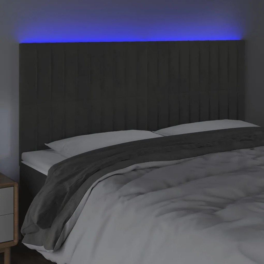 Κεφαλάρι Κρεβατιού LED Σκούρο Γκρι 180x5x118/128 εκ. Βελούδινο - Γκρι