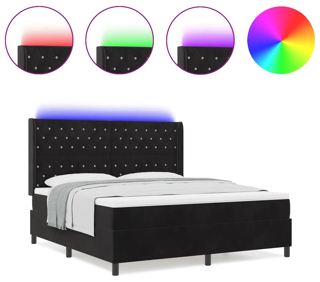 vidaXL Στρώμα Κρεβάτι με Στρώμα & LED Μαύρο 180x200 εκ. Βελούδο