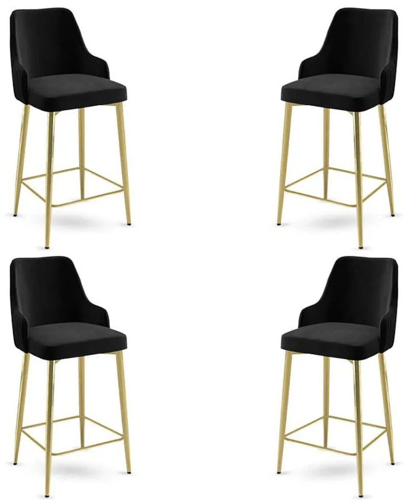 Σκαμπό Μπαρ Enox Babyface (Σετ 4Τμχ) 240CHR1349 45x43x105cm Black-Gold Μέταλλο,Ύφασμα