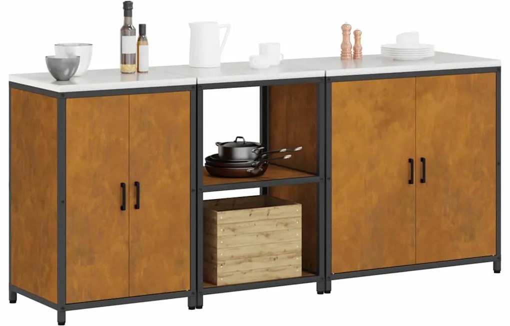 vidaXL Σετ Αποθήκευσης Κουζίνας με ράφι με αποθήκευση 3 pcs Σκ rusty