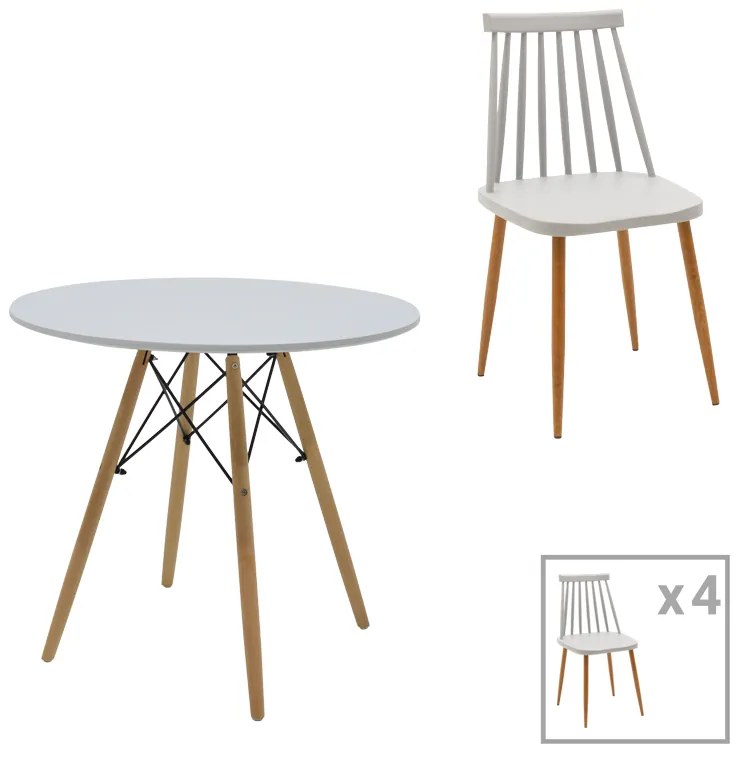 Intrahome Τραπεζαρία Aurora-EVERESTA Intrahome σετ 5τεμ pp-mdf σε γκρι-λευκό-φυσική απόχρωση Φ80x73εκ | SKU: INTRAPA-311111084