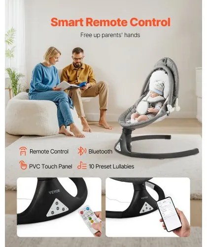 VEVOR Baby Swing for Infants 5 Speeds 3 Seat Positions Remote Control Toy Bar