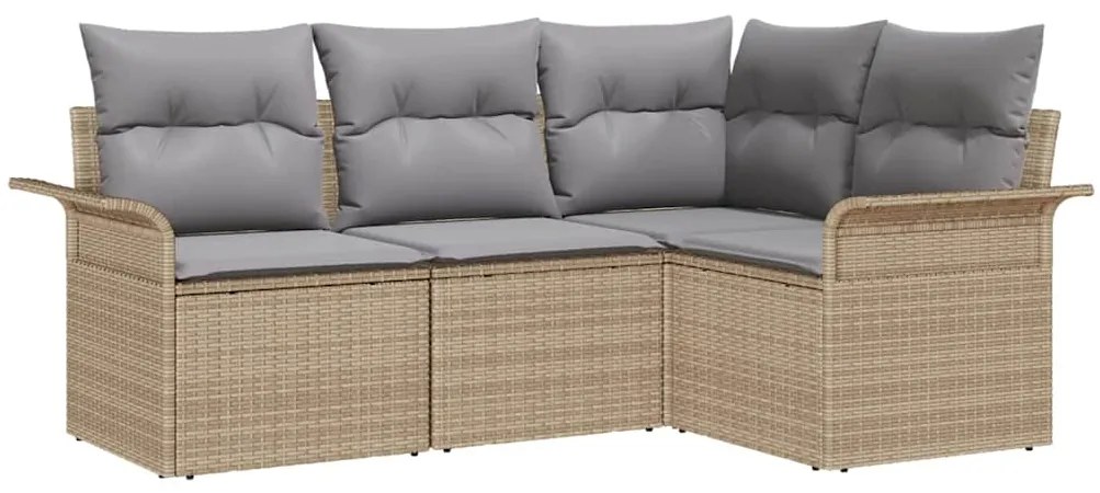 vidaXL Σετ Καναπέ Κήπου με μαξιλάρι 4 pcs Μπεζ Πολυ ράταν