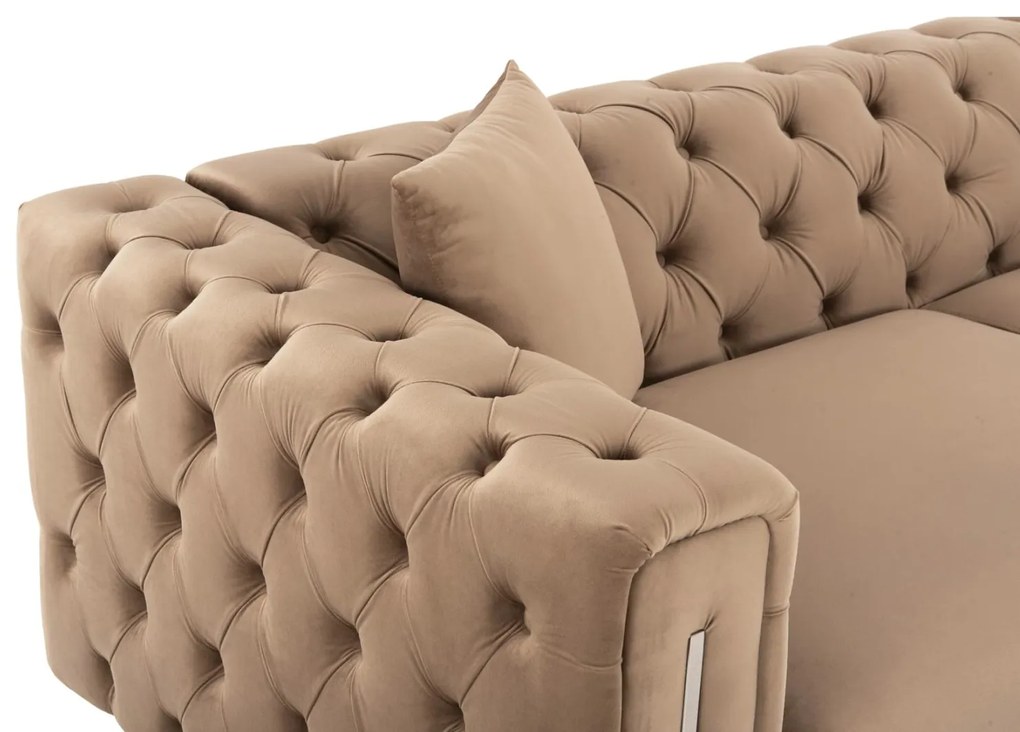 ΚΑΝΑΠΕΣ τ.CHESTERFIELD MOBAR  ΜΠΕΖ ΒΕΛΟΥΔΟ-ΜΕΤΑΛΛΙΚΑ ΠΟΔΙΑ 212x87x68Υεκ