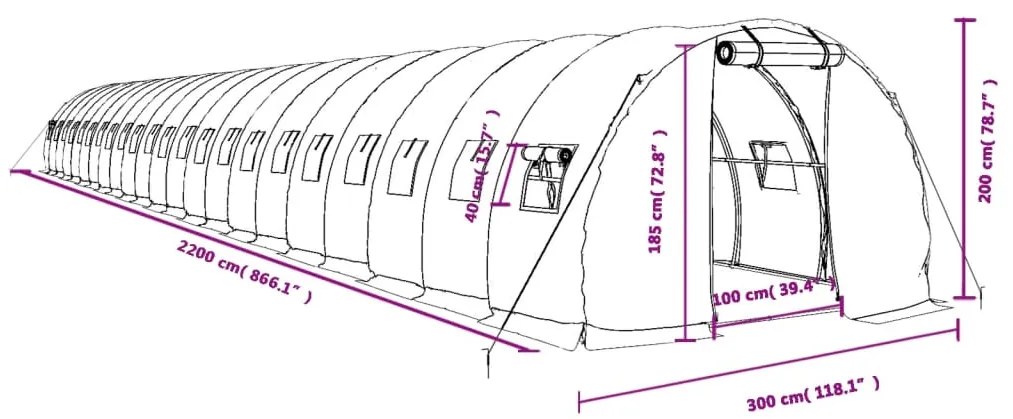 Θερμοκήπιο Λευκό 66 μ² 22 x 3 x 2 μ. με Ατσάλινο Πλαίσιο - Λευκό