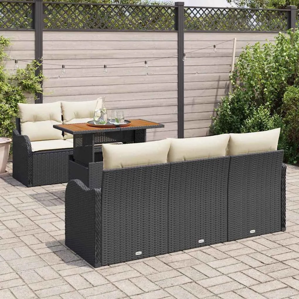 vidaXL Σετ Καναπέ Κήπου 6 pcs Μαύρο και κρεμ 100 x 55 x 73 εκ