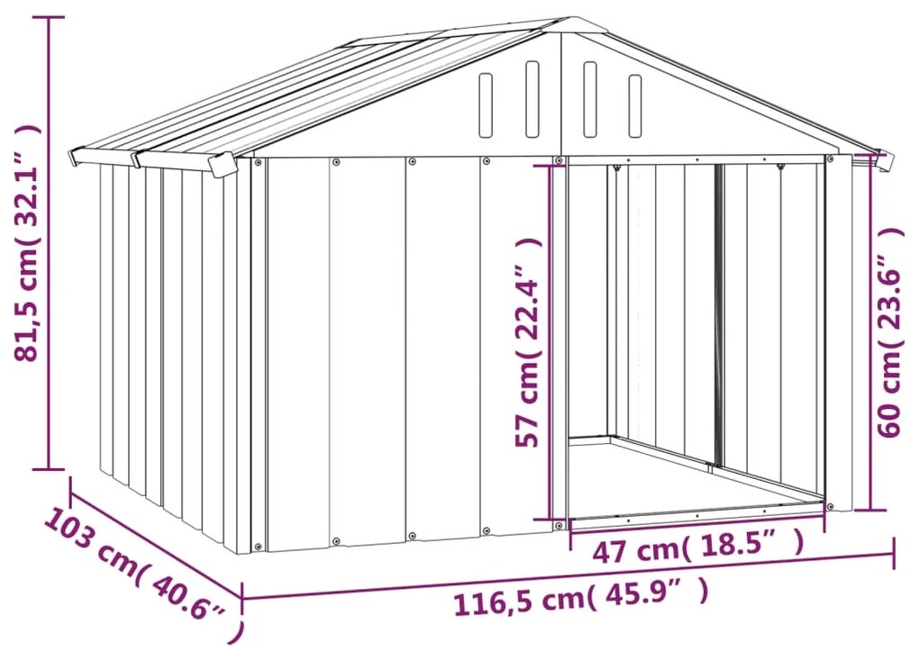 vidaXL Σπιτάκι Σκύλου Ανθρακί 116,5x103x81,5 εκ. Γαλβανισμένο Ατσάλι