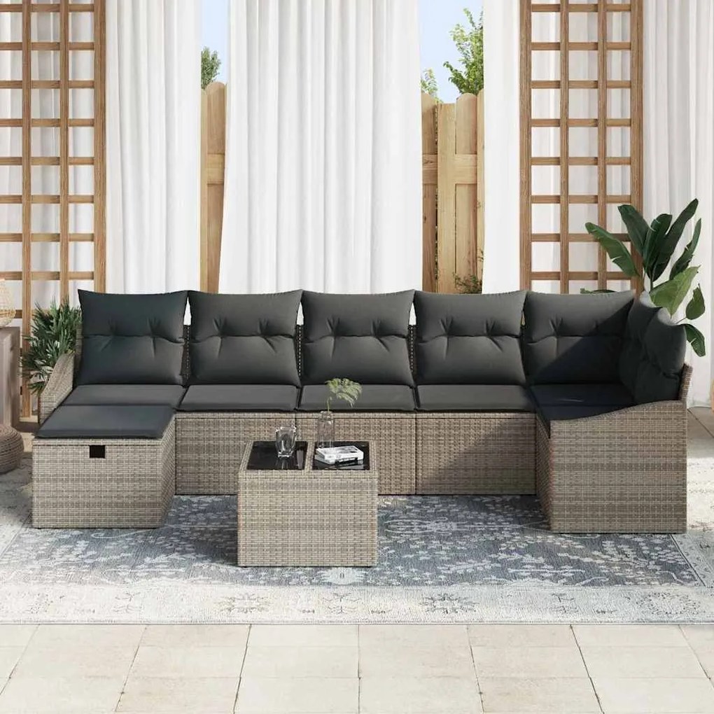 vidaXL Σετ Καναπέ Κήπου 8 pcs Γκρι 55 x 62 x 69 εκ Πολυ ράταν