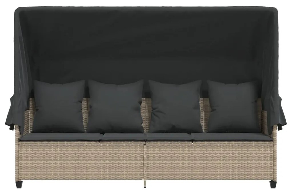 vidaXL Ξαπλώστρα Αν. Γκρι Συνθετικό Ρατάν με Σκίαστρο και Μαξιλάρια