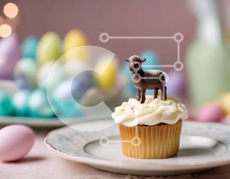 Intra Συλλεκτικό Ξύλινο Παζλ Plywood  4mm - Πασχαλινό cupcake με πολύχρωμα αυγά και πασχαλινά στολίδια Σε Ξύλινο Κουτί - Διαστάσεις: 10x10 cm – 25 κομμάτια
