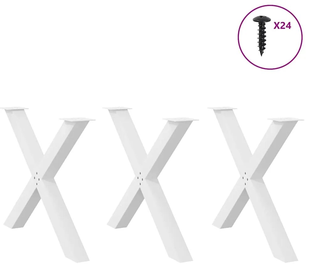 vidaXL Πόδια Τραπεζαρίας σε Σχήμα Χ 3 τεμ. Λευκά 90x(72-73) εκ. Ατσάλι