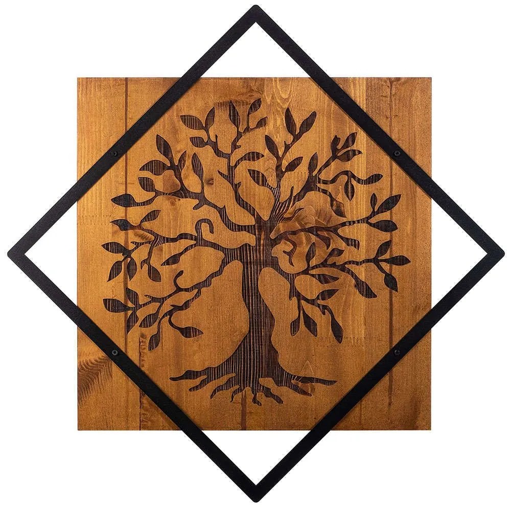 Διακοσμητικό Τοίχου Tree 899SKL2124 54x54cm Walnut-Black Wallity Metal,Wood