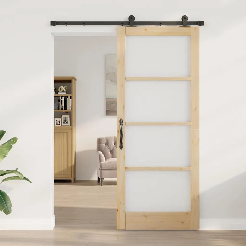 vidaXL Συρόμενη Πόρτα Χειροκίνητος Καφέ 86 x 211 cm Ξύλο και μέταλλο
