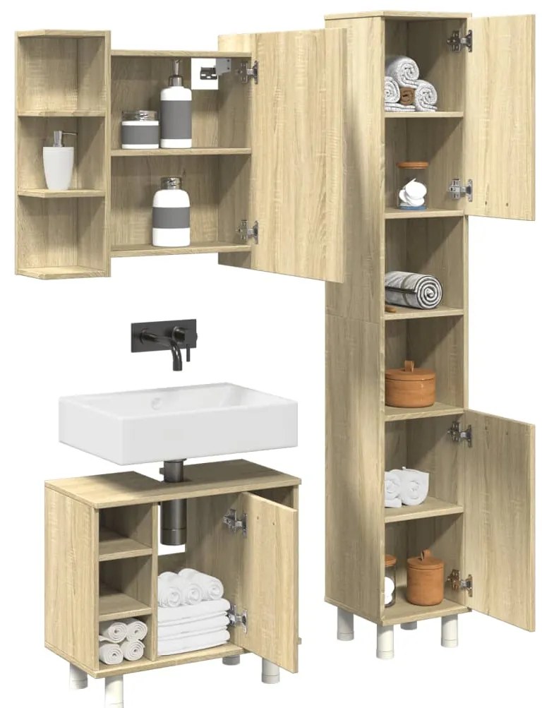 Σετ Επίπλων Μπάνιου 3 Τεμαχίων Sonoma Δρυς Επεξεργασμένο Ξύλο