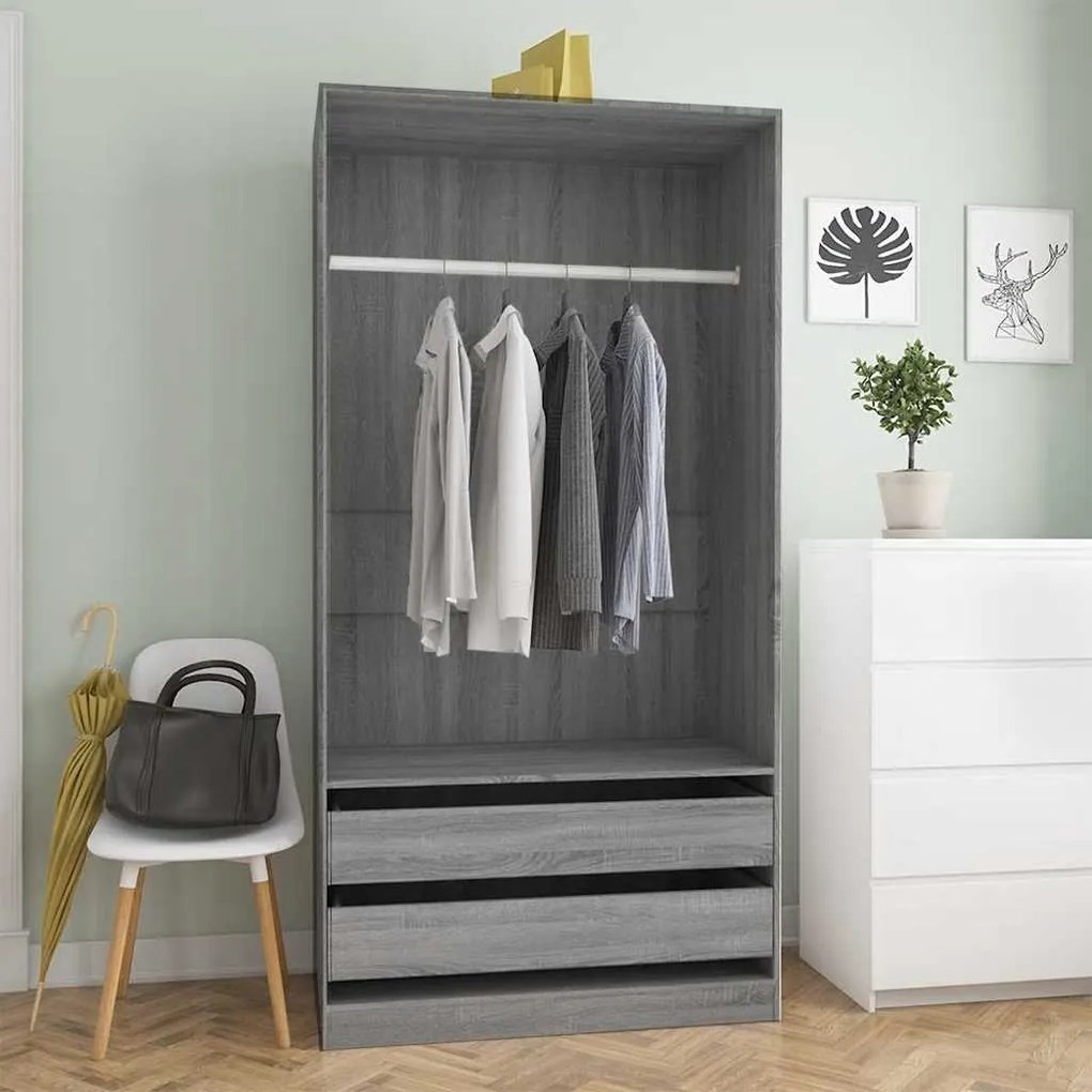 vidaXL Ντουλάπα Γκρι Sonoma 100x50x200 εκ. από Επεξεργασμένο Ξύλο