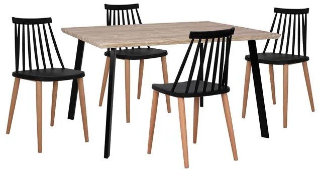 ΣΕΤ 5ΤΜΧ ΤΡΑΠΕΖΙ 140x80x76 cm SONAMA &amp; ΚΑΡΕΚΛΕΣ VANESSA ΜΑΥΡΕΣ ΜΕΤΑΛΛΙΚΑ ΠΟΔΙΑ HM11037