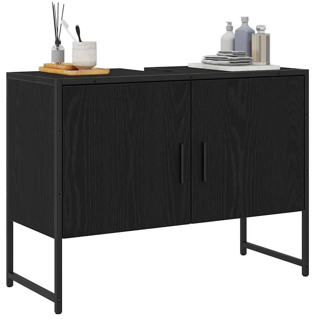 vidaXL Ντουλάπα Νιπτήρα Mπάνιου με πόρτα Μαύρη Οξυά 80 x 30 x 60 cm