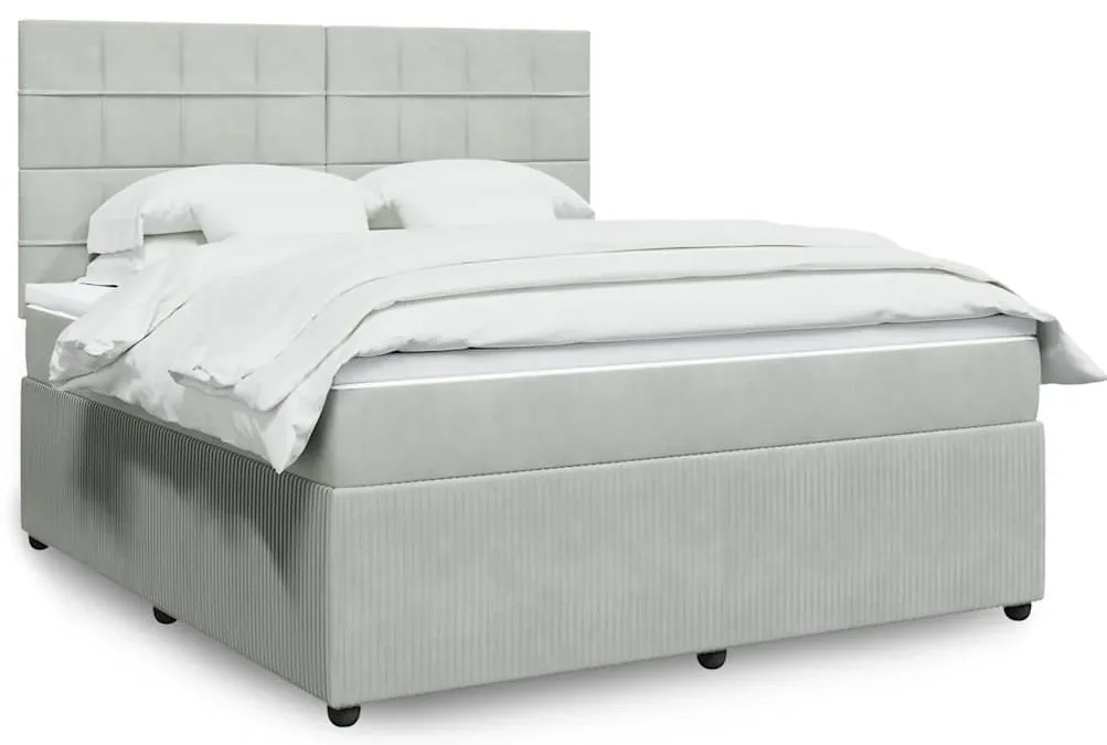 vidaXL Κρεβάτι Boxspring με Στρώμα Ανοιχτό Γκρι 180x200 εκ. Βελούδινο