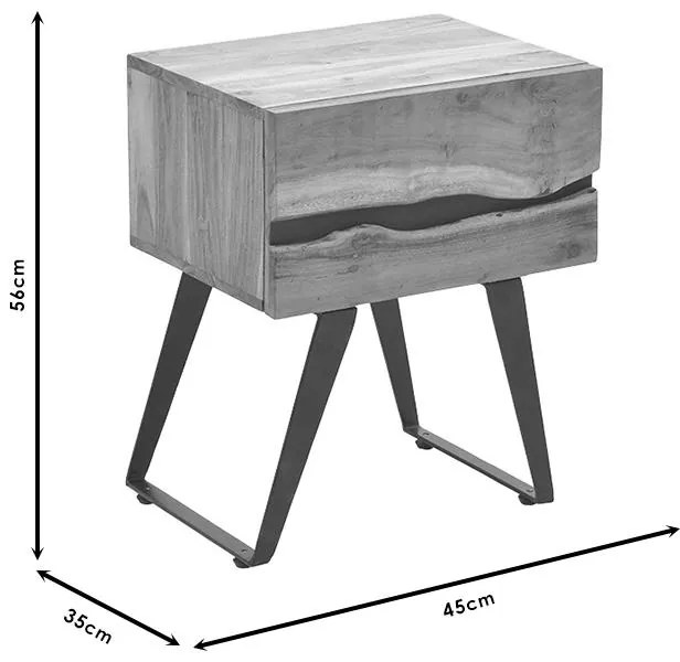 Κομοδίνο Imena μασίφ ξύλο 4εκ φυσικό-μαύρο 45x35x56εκ