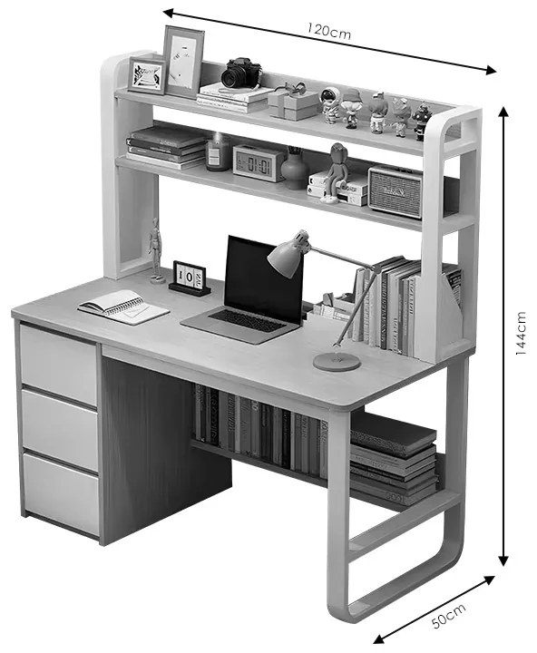 Γραφείο Soco pakoworld με ραφιέρα-MDF φυσικό-λευκό 120x50x144εκ - 072-000076 - 072-000076