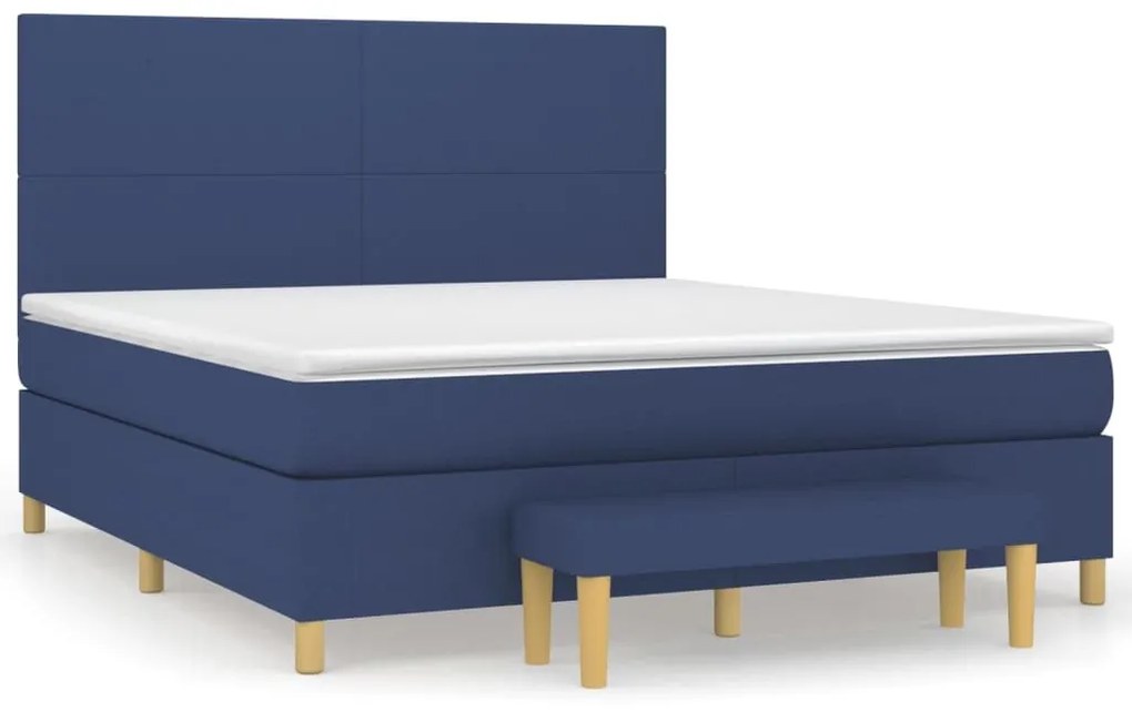 Κρεβάτι Boxspring με Στρώμα Μπλε 160x200 εκ. Υφασμάτινο - Μπλε