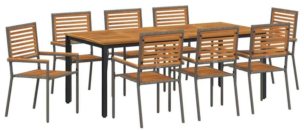 vidaXL Σέτ φαγητού για κήπο 9 pcs Γκρι και Καφέ συνθετικό ρατάν
