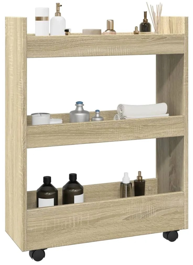 Τρόλεϊ Αποθήκευσης Στενό 3 Επιπέδων Sonoma Δρυς Επεξ. Ξύλο