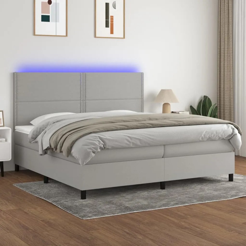 vidaXL Κρεβάτι Boxspring με Στρώμα &amp; LED Αν.Γκρι 200x200εκ. Υφασμάτινο