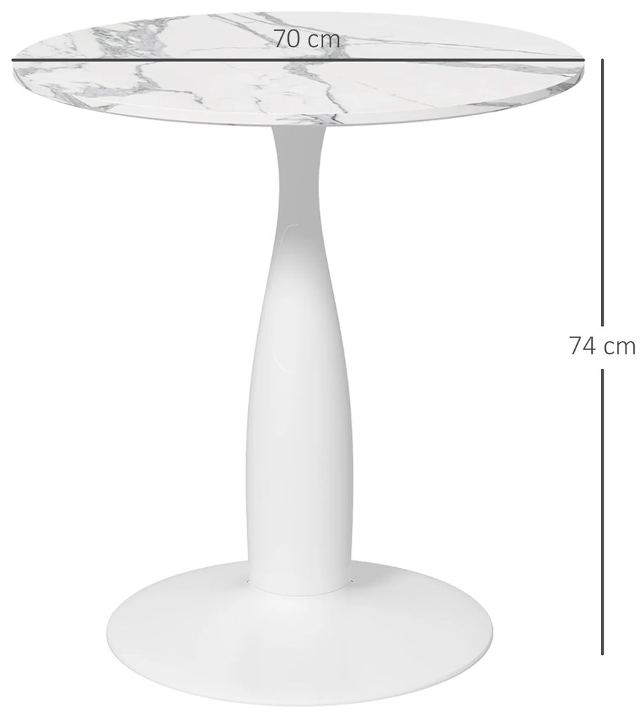 HOMCOM Στρογγυλό Τραπέζι Τραπεζαρίας, Επικαλυμμένο με Πούδρα Ατσάλι, MDF με Μελαμίνη, Αντιολισθητικά Πόδια, 70 x 74 cm, Λευκό