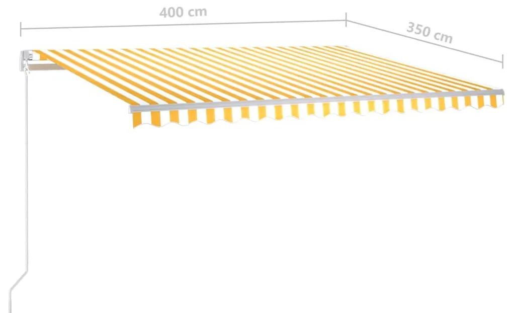 Τέντα Συρόμενη Αυτόματη με Στύλους Κίτρινο / Λευκό 4 x 3,5 μ. - Κίτρινο