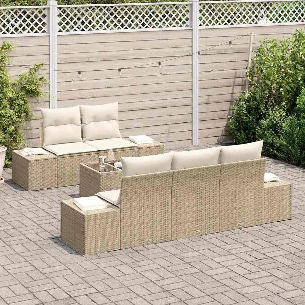 vidaXL Σετ Καναπέ Κήπου 6 pcs Μπεζ Πολυ ράταν