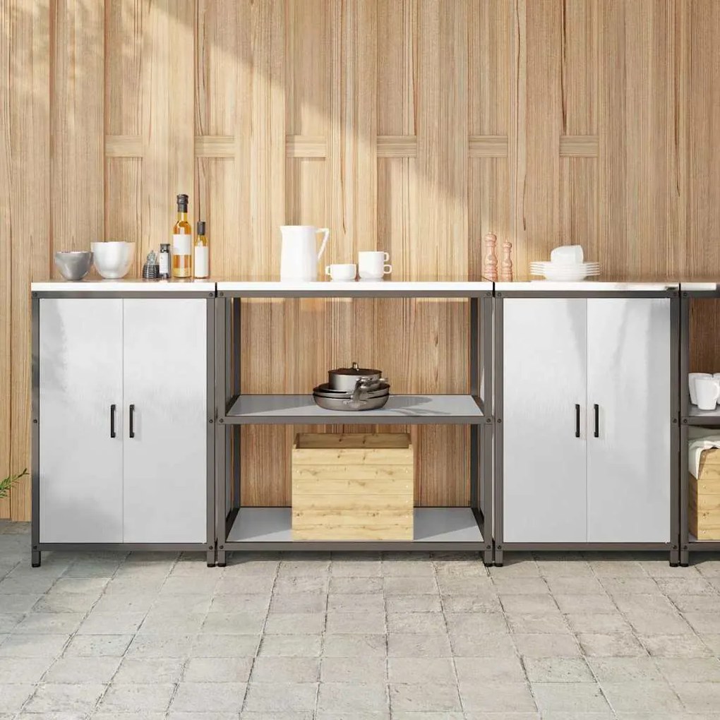 vidaXL Σετ Αποθήκευσης Κουζίνας με ράφι 3 pcs Ασημί Ανοξείδωτο ατσάλι