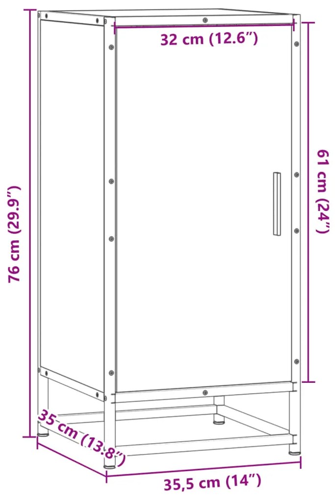 Ραφιέρα Καφέ Δρυς 35,5x35x76 εκ. Επεξ. Ξύλο + Μέταλλο - Μαύρο