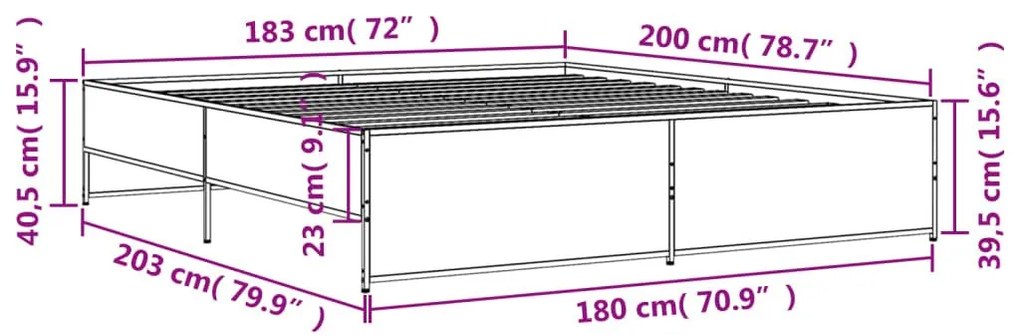 Πλαίσιο Κρεβατιού Μαύρο 180 x 200 εκ. Επεξ. Ξύλο &amp; Μέταλλο - Μαύρο