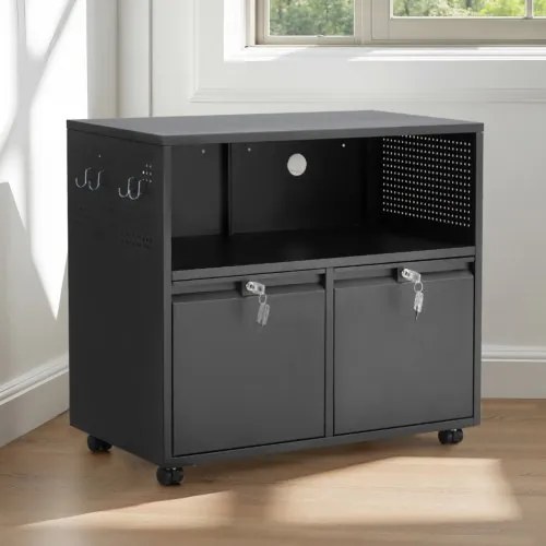VEVOR 2 Drawers Lateral Metal File Cabinet with Lock and Hanging Rod Black