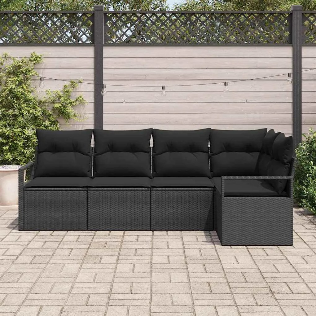 vidaXL Σετ Καναπέ Κήπου 5 pcs Μαύρο Πολυ rattan, βαμμένο ατσάλι