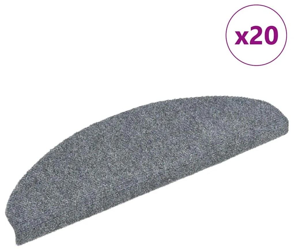 Πατάκια Σκαλιών Αυτοκόλλητα 20 τεμ. Ανοιχτό Γκρι Ημίστρογγυλά Μεγάλα 65x21x4 εκ.