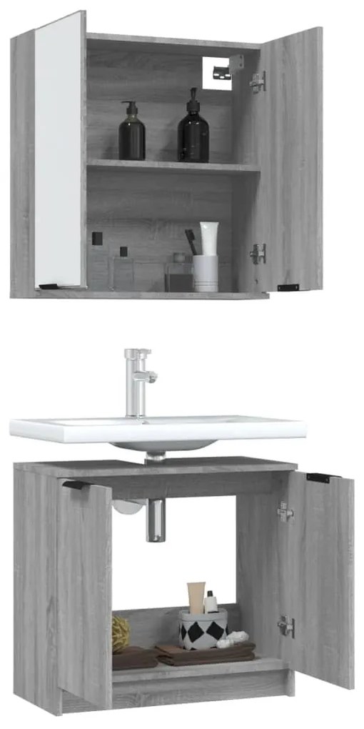 vidaXL Σετ Επίπλων Μπάνιου 2 Τεμαχίων Γκρι Sonoma Επεξεργασμένο Ξύλο