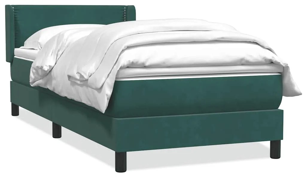 vidaXL Κρεβάτι Boxspring με Στρώμα Σκούρο Πράσινο 100x210εκ. Βελούδινο