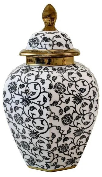 Κεραμικό Βάζο FL22424 Fylliana Μαύρο - Λευκό - Χρυσό Φ21x32 εκ. 21x21x32 εκ.