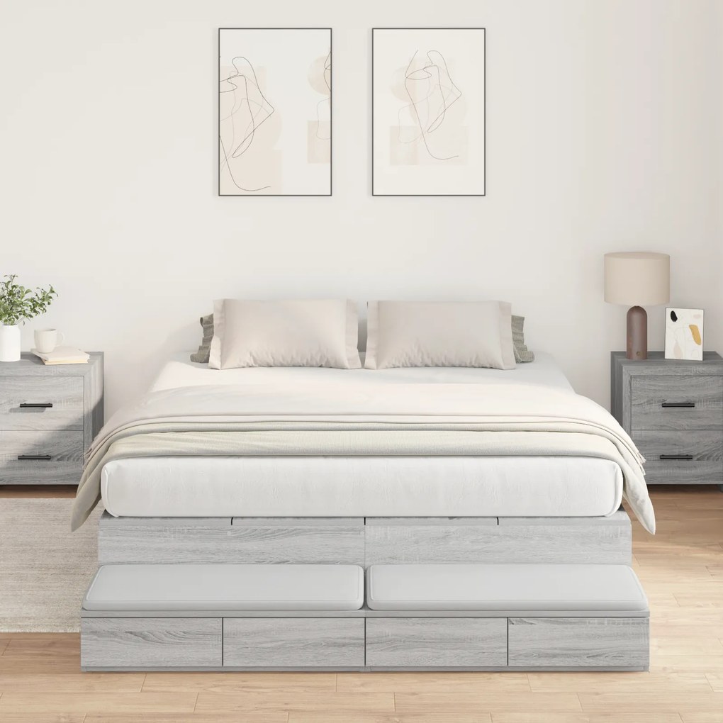 vidaXL Κρεβάτι Αποθήκης Γκρι Sonoma 160x200 εκ