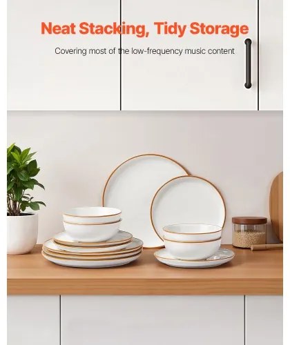 VEVOR 12 PCS Dinnerware Set Ceramic Plates and Bowls Sets Service for 4 White