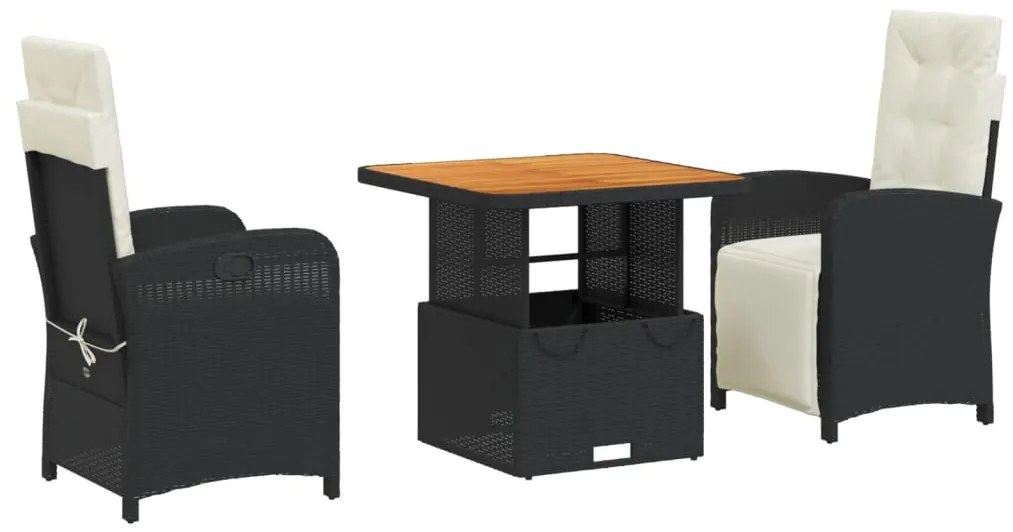 vidaXL Σετ Τραπεζαρίας Κήπου 3 τεμ. Μαύρο Συνθετικό Ρατάν με Μαξιλάρια