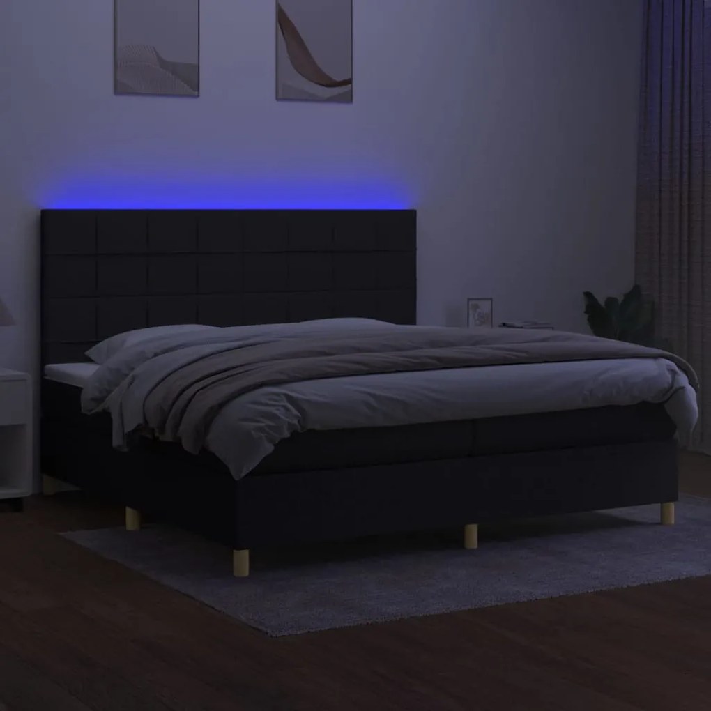 ΚΡΕΒΑΤΙ BOXSPRING ΜΕ ΣΤΡΩΜΑ &amp; LED ΜΑΥΡΟ 200X200 ΕΚ. ΥΦΑΣΜΑΤΙΝΟ 3135463