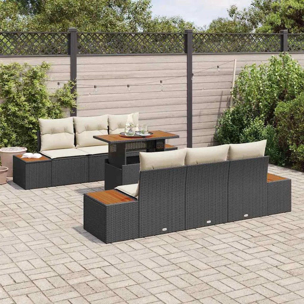 vidaXL Σέτ φαγητού για κήπο 7 pcs Μαύρο, Μπεζ 100 x 55 x 73 εκ