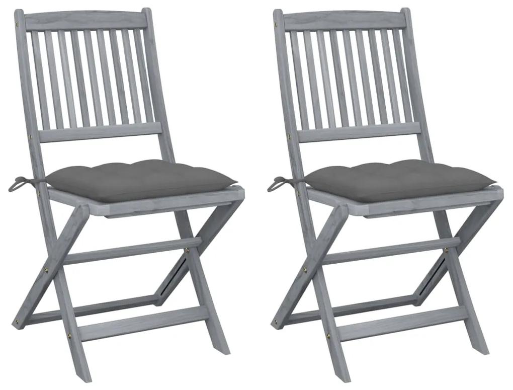 3064552 vidaXL Καρέκλες Εξ. Χώρου Πτυσσόμενες 2 τεμ. Ξύλο Ακακίας &amp; Μαξιλάρια Γκρι, 1 Τεμάχιο