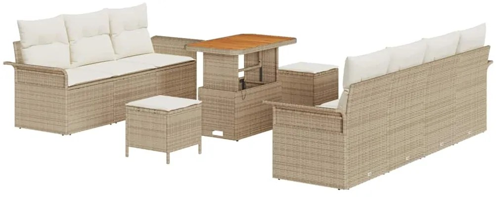 vidaXL Σετ Καναπέ Κήπου Ρυθμιζόμενο ύψος 10 pcs Μπεζ συνθετικό ρατάν