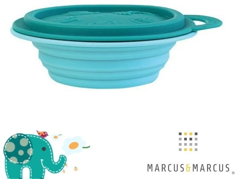 Marcus &amp; Marcus Πτυσσόμενο Μπωλ Φαγητού Με Καπάκι 260ml Σιλικόνης Elephant Τιρκουάζ MNMBB02-EP