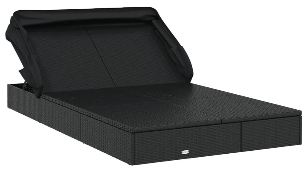 vidaXL Ξαπλώστρα 2 Ατόμων Πτυσ. Οροφή Μαύρη 213x118x97 εκ Συνθ. Ρατάν