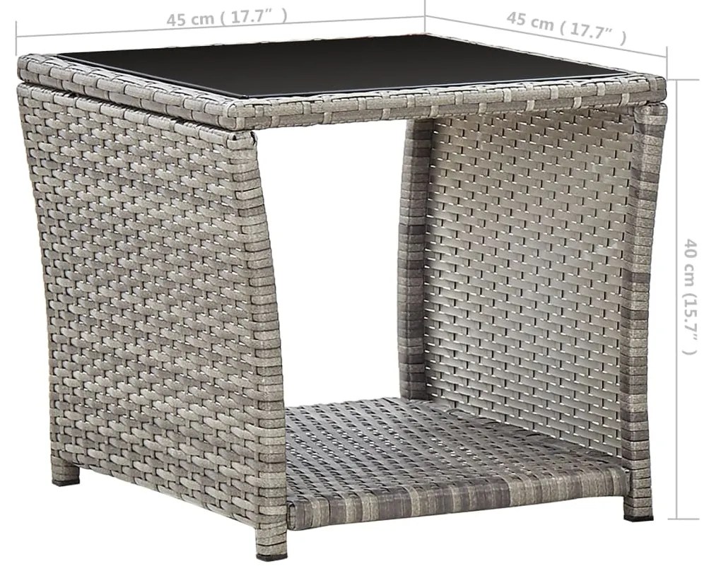vidaXL Τραπεζάκι Σαλονιού Γκρι 45 x 45 x 40 εκ. Συνθετικό Ρατάν/Γυαλί